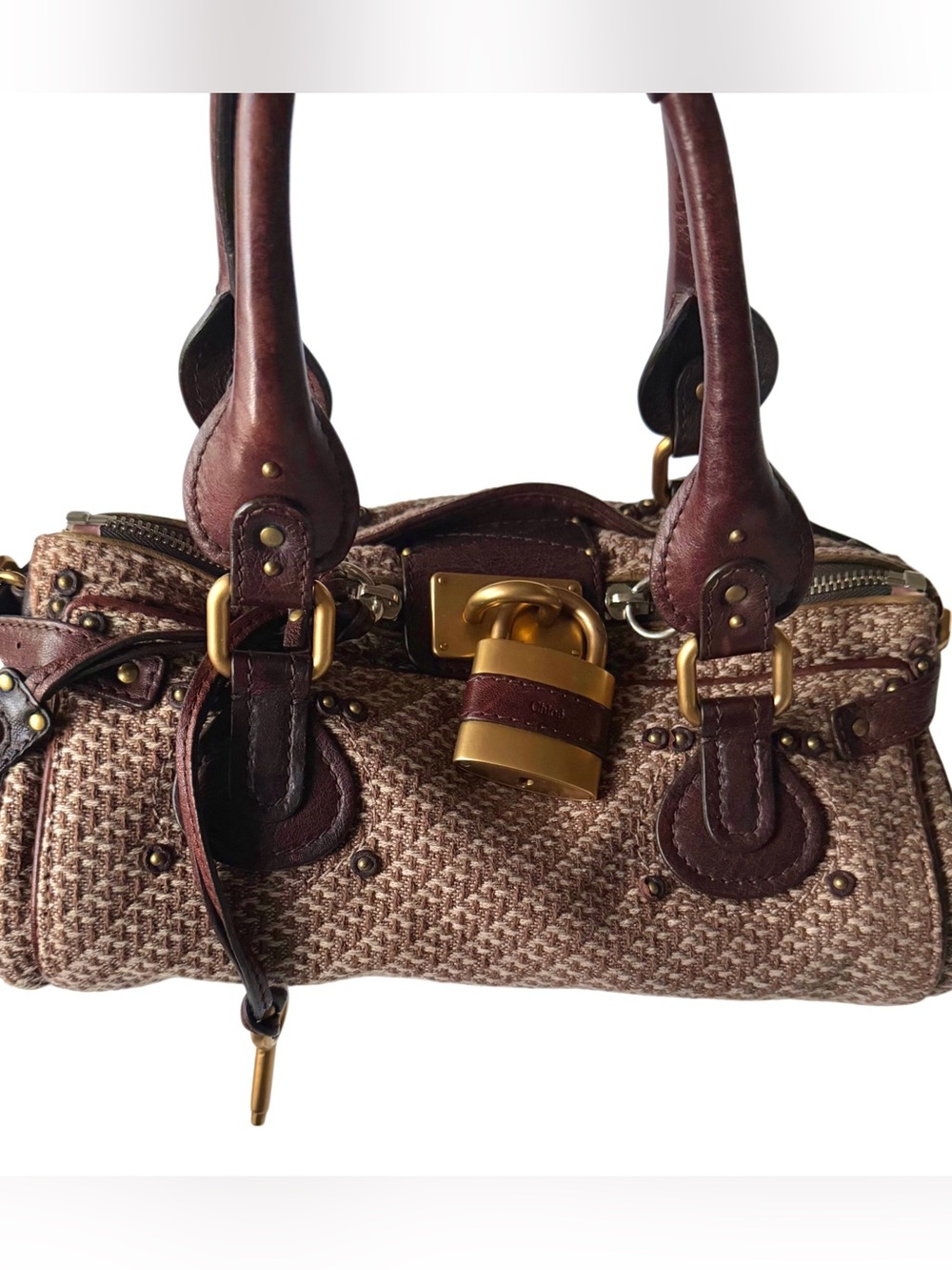 Brown Tweed Chloé Paddington Bag With Gold Hardware